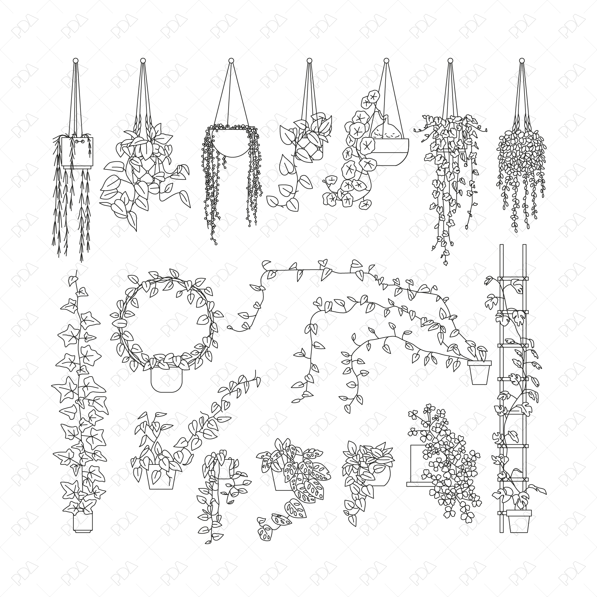 CAD and Vector Hanging Plants Set (Front + Side view) - Post Digital Architecture — Free and Affordable Resources for Architects