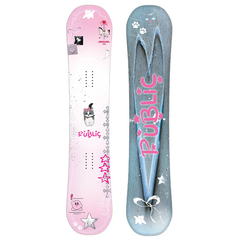 Set of two snowboard decks: pink/white and blue with pink lettering and paw icons